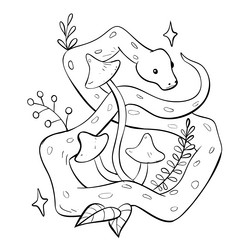 ink black and white snake with ferns vector image