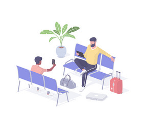 people in public place using wi fi isometric vector