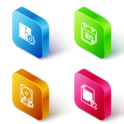 set isometric line server setting calendar hard vector image