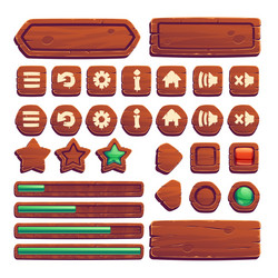 Wooden game buttons cartoon wood interface Vector Image