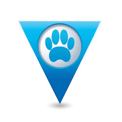 Animal footstep blue triangular map pointer vector