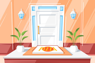 pizza on doorstep house vector