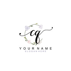 elegant floral initial logo designs with cq Vector Image
