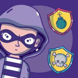 Hacker with virus and cybercrimes symbols vector