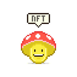 red hat smiling mushroom character with text nft vector image