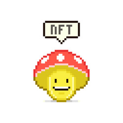 red hat smiling mushroom character with text nft vector