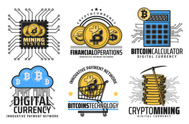 Bitcoin & Blockchain Technology Icons vector image