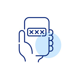 hand holding phone with password dialog box pixel vector image