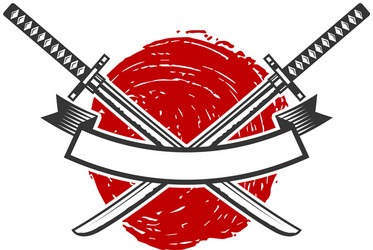 emblem with crossed katana swords design element vector