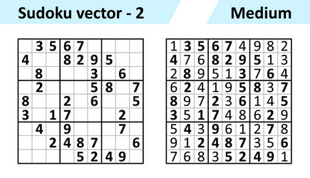 Sudoku game with answers simple design set vector