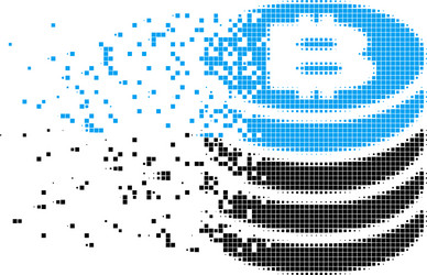 Bitcoin coin stack dissipated pixel icon vector