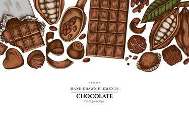 colored elements design with cocoa beans vector image