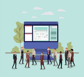 mini people working in computer desktop vector image