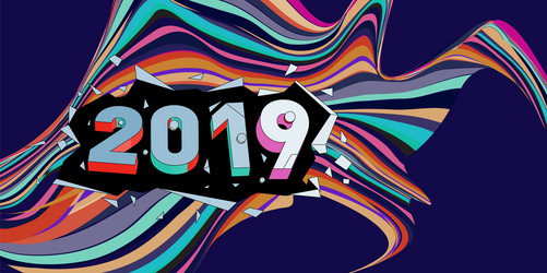 2021 new year text with wavy colorful line vector image