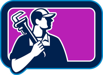 Plumber with Pipe Wrench - Retro Style Vector Image