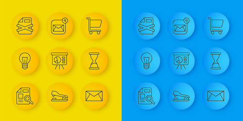 set line document with graph chart light bulb vector image