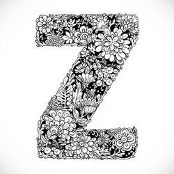 Doodles font from ornamental flowers - letter z vector