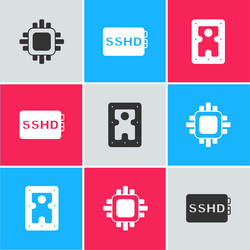set processor with cpu sshd card and hard disk vector image