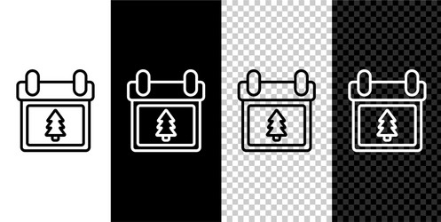 set line calendar with tree icon isolated on black vector image