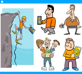 People and technology cartoon set vector