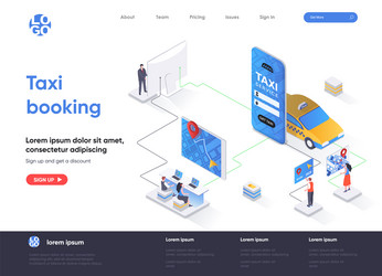 taxi booking isometric landing page design vector