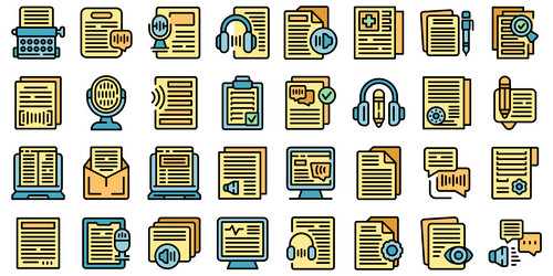 Transcription icons set color flat vector