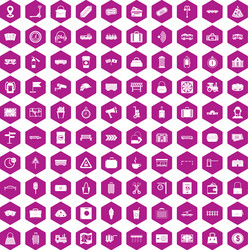 100 railway icons hexagon violet vector