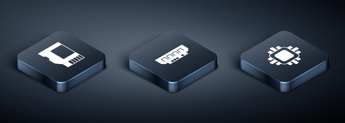 set isometric sd card processor with cpu and ram vector image