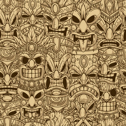 tiki masks monochrome seamless pattern vector image