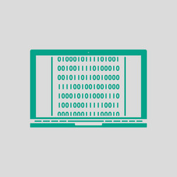 laptop with binary code icon vector