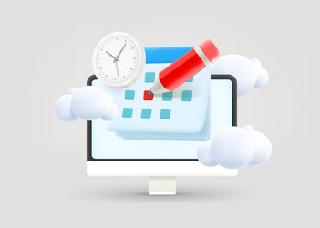 shedule concept with calendar and computer app 3d vector image