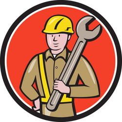 construction worker spanner circle cartoon vector