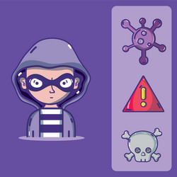 hacker with cybercrimes and virus symbols vector image