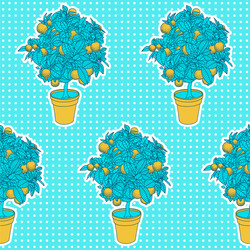 seamless pattern of small tangerine tree in a pot vector image