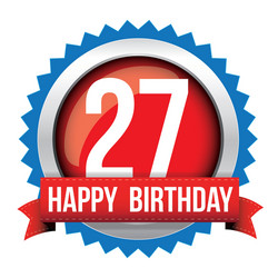 twenty seven years happy birthday badge ribbon Vector Image