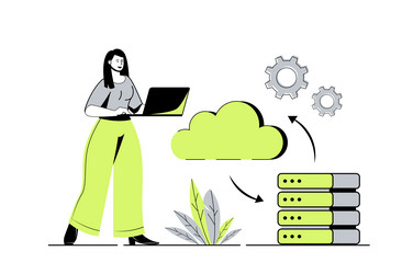 cloud computing web concept with flat cartoon vector image