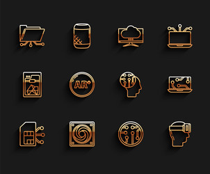 set line sim card computer cooler folder vector image