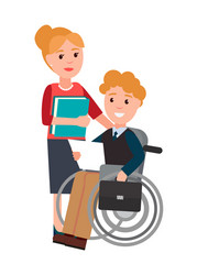 Woman and disabled man poster vector