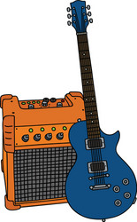 Blue electric guitar and the combo vector