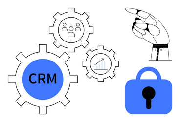 crm system with robotic hand lock and gears vector image