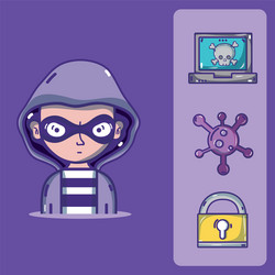 hacker with cybercrimes and virus symbols vector image