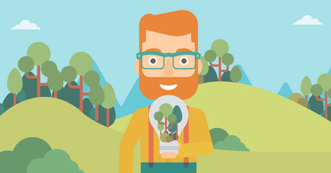 man with lightbulb and trees inside vector image