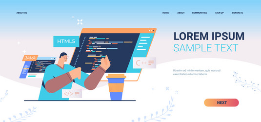 programmer writing code for computer app vector image
