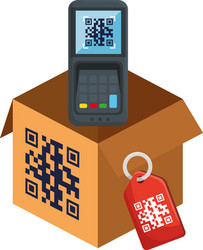 qr code inside dataphone box and label vector image