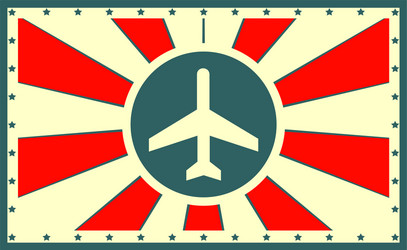 Sun rays backdrop with airplane icon vector