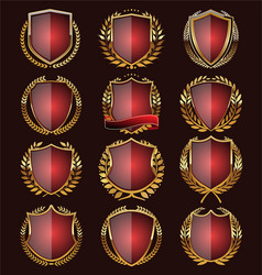Collection of elegant red and golden badges Vector Image