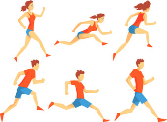 flat set of athletes in running action man Vector Image