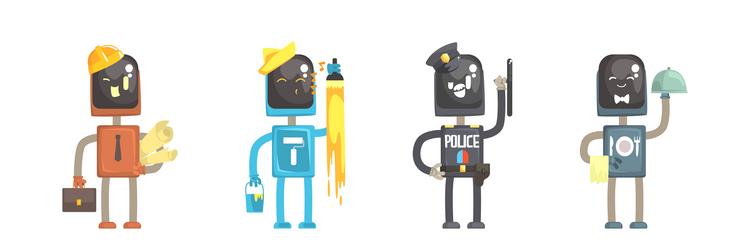 robot character of different profession with tool vector image