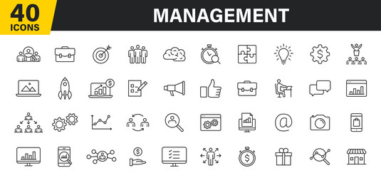 set of 40 management web icons in line style vector image