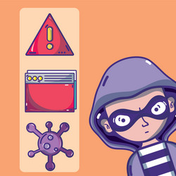 hacker with cybercrimes and virus symbols vector image